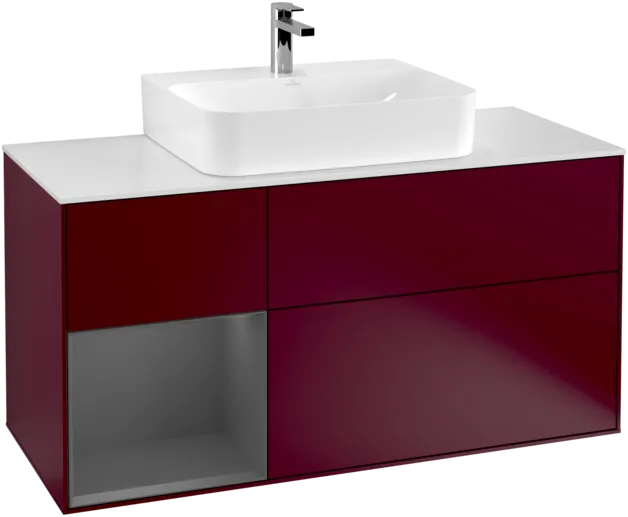Picture of VILLEROY BOCH Finion Vanity unit, with lighting, 3 pull-out compartments, 1200 x 603 x 501 mm, Peony Matt Lacquer / Anthracite Matt Lacquer / Glass White Matt #F161GKHB