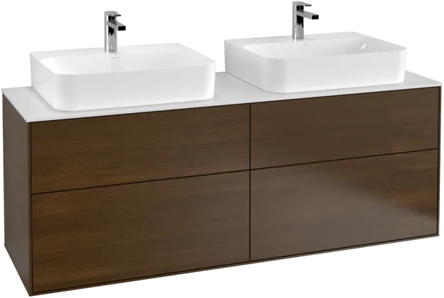 Picture of VILLEROY BOCH Finion Vanity unit, 4 pull-out compartments, 1600 x 603 x 501 mm, Walnut Veneer / Glass White Matt #F18100GN