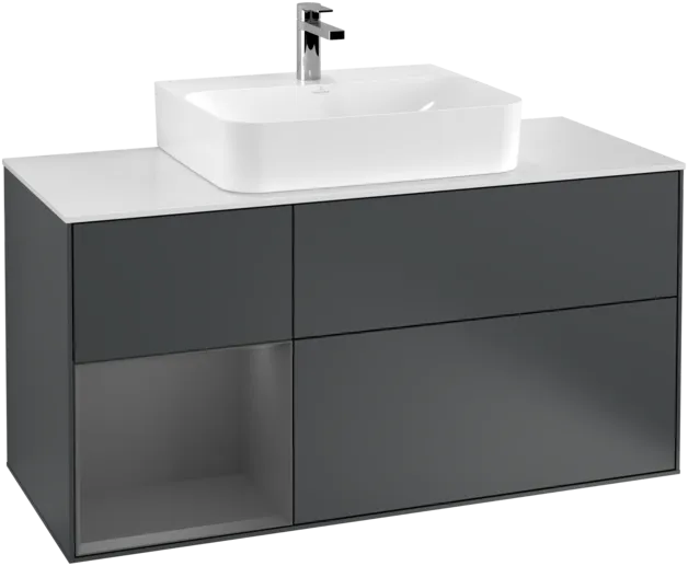 Picture of VILLEROY BOCH Finion Vanity unit, with lighting, 3 pull-out compartments, 1200 x 603 x 501 mm, Midnight Blue Matt Lacquer / Anthracite Matt Lacquer / Glass White Matt #F161GKHG
