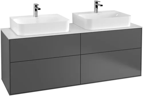 Picture of VILLEROY BOCH Finion Vanity unit, 4 pull-out compartments, 1600 x 603 x 501 mm, Anthracite Matt Lacquer / Glass White Matt #F18100GK