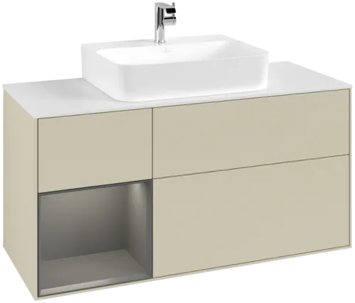 Picture of VILLEROY BOCH Finion Vanity unit, with lighting, 3 pull-out compartments, 1200 x 603 x 501 mm, Silk Grey Matt Lacquer / Anthracite Matt Lacquer / Glass White Matt #F161GKHJ