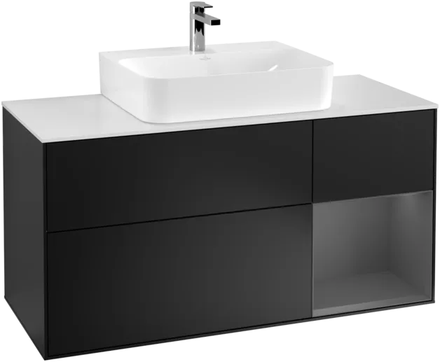 Picture of VILLEROY BOCH Finion Vanity unit, with lighting, 3 pull-out compartments, 1200 x 603 x 501 mm, Black Matt Lacquer / Anthracite Matt Lacquer / Glass White Matt #F171GKPD