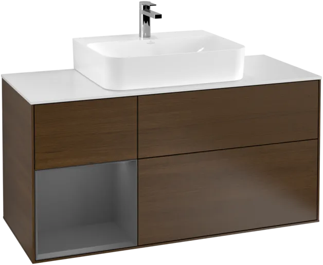 VILLEROY BOCH Finion Vanity unit, with lighting, 3 pull-out compartments, 1200 x 603 x 501 mm, Walnut Veneer / Anthracite Matt Lacquer / Glass White Matt #F161GKGN resmi