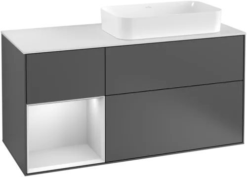 Obrázek VILLEROY BOCH Toaletní skříňka Finion, s osvětlením, 3 výsuvy, 1200 x 603 x 501 mm, antracitový matný lak / bílý matný lak / bílé matné sklo #F271MTGK