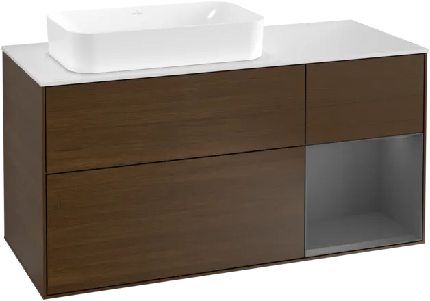 VILLEROY BOCH Finion Vanity unit, with lighting, 3 pull-out compartments, 1200 x 603 x 501 mm, Walnut Veneer / Anthracite Matt Lacquer / Glass White Matt #F281GKGN resmi