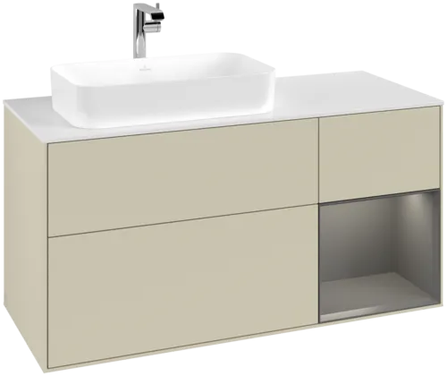 VILLEROY BOCH Finion Vanity unit, with lighting, 3 pull-out compartments, 1200 x 603 x 501 mm, Silk Grey Matt Lacquer / Anthracite Matt Lacquer / Glass White Matt #F281GKHJ resmi