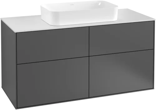 Obrázek VILLEROY BOCH Toaletní skříňka Finion, 4 výsuvy, 1200 x 603 x 501 mm, antracit matný lak / sklo bílé matné #F26100GK