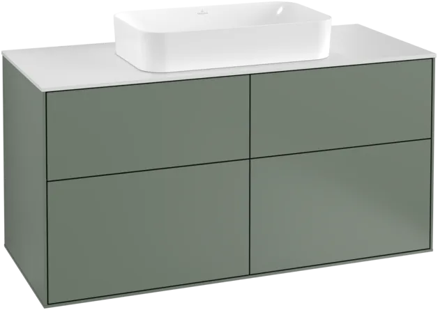 Obrázek VILLEROY BOCH Toaletní skříňka Finion, 4 výsuvy, 1200 x 603 x 501 mm, olivově matný lak / sklo bílé matné #F26100GM