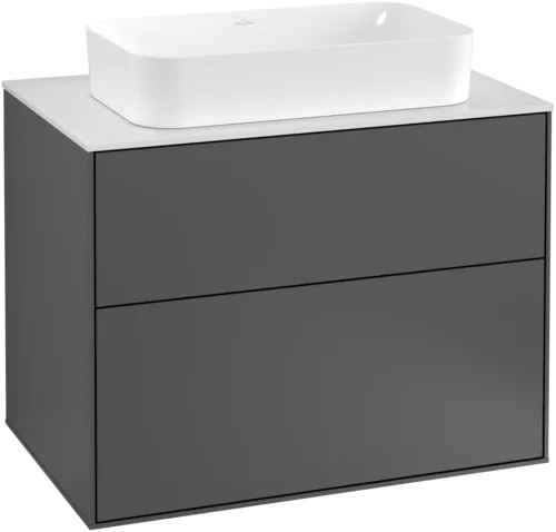 Picture of VILLEROY BOCH Finion Vanity unit, with lighting, 2 pull-out compartments, 800 x 603 x 501 mm, Anthracite Matt Lacquer / Glass White Matt #G22100GK