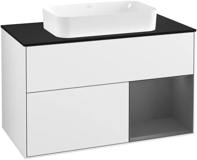 Зображення з  VILLEROY BOCH Finion Vanity unit, with lighting, 2 pull-out compartments, 1000 x 603 x 501 mm, Glossy White Lacquer / Anthracite Matt Lacquer / Glass Black Matt #F252GKGF