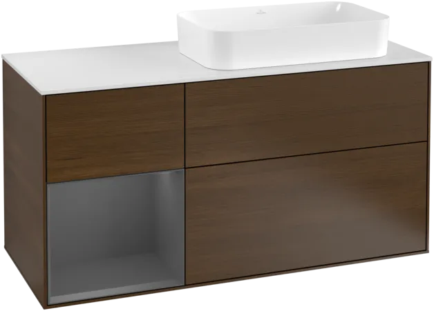 VILLEROY BOCH Finion Vanity unit, with lighting, 3 pull-out compartments, 1200 x 603 x 501 mm, Walnut Veneer / Anthracite Matt Lacquer / Glass White Matt #F271GKGN resmi