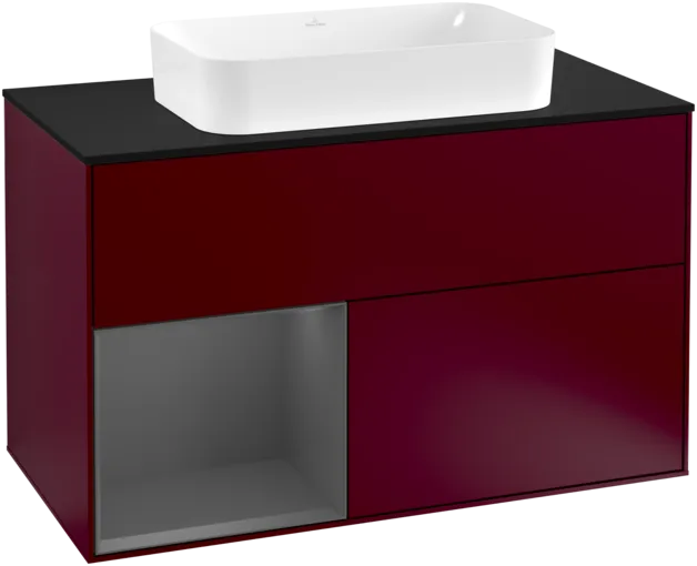 Picture of VILLEROY BOCH Finion Vanity unit, with lighting, 2 pull-out compartments, 1000 x 603 x 501 mm, Peony Matt Lacquer / Anthracite Matt Lacquer / Glass Black Matt #F242GKHB