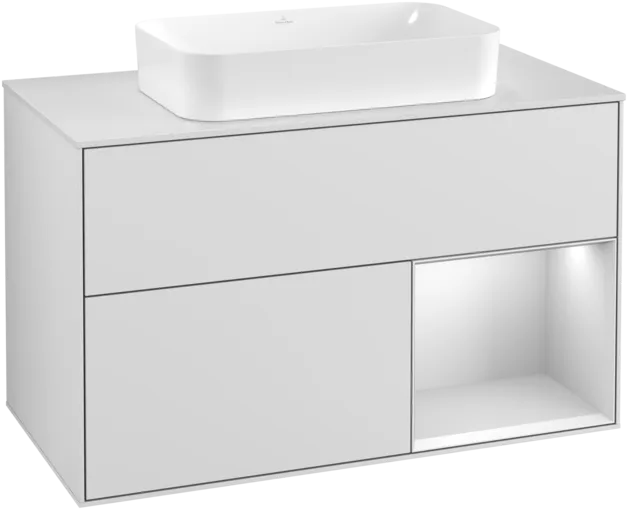 Picture of VILLEROY BOCH Finion Vanity unit, with lighting, 2 pull-out compartments, 1000 x 603 x 501 mm, White Matt Lacquer / White Matt Lacquer / Glass White Matt #F251MTMT