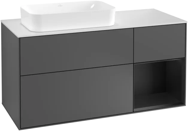 Picture of VILLEROY BOCH Finion Vanity unit, with lighting, 3 pull-out compartments, 1200 x 603 x 501 mm, Anthracite Matt Lacquer / Black Matt Lacquer / Glass White Matt #F281PDGK