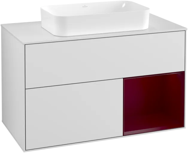 Picture of VILLEROY BOCH Finion Vanity unit, with lighting, 2 pull-out compartments, 1000 x 603 x 501 mm, White Matt Lacquer / Peony Matt Lacquer / Glass White Matt #F251HBMT