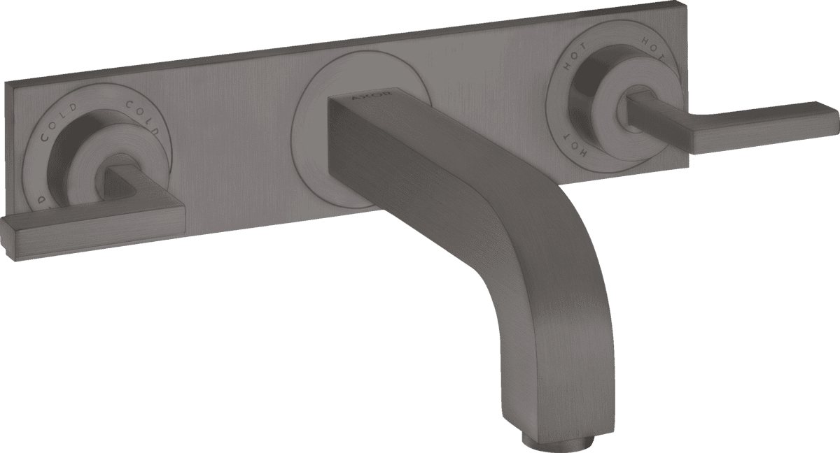 HANSGROHE AXOR Citterio 3-Loch Waschtischarmatur Unterputz für Wandmontage mit Auslauf 226 mm, Hebelgriffen und Platte #39148340 - Brushed Black Chrome