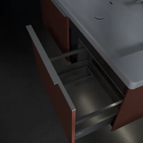 Picture of VILLEROY BOCH Subway 3.0 Vanity unit, with lighting, 2 pull-out compartments, 1272 x 429 x 478 mm, Wine Red #C601L0AH