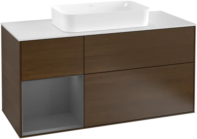 VILLEROY BOCH Finion Vanity unit, with lighting, 3 pull-out compartments, 1200 x 603 x 501 mm, Walnut Veneer / Anthracite Matt Lacquer / Glass White Matt #F291GKGN resmi