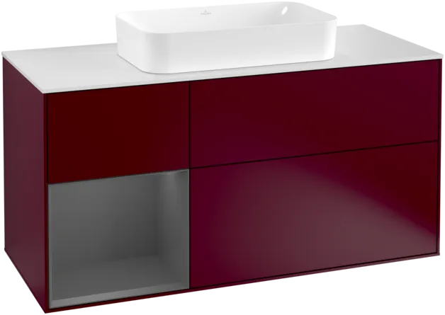 Obrázek VILLEROY BOCH Toaletní skříňka Finion, s osvětlením, 3 výsuvy, 1200 x 603 x 501 mm, matný lak Pivoňka / matný lak Antracit / matné sklo Bílá #F291GKHB