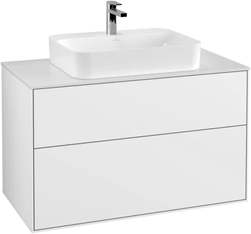 VILLEROY BOCH Finion Vanity unit, 2 pull-out compartments, 1000 x 603 x 501 mm, Glossy White Lacquer / Glass White Matt #F35100GF resmi