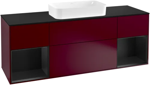 VILLEROY BOCH Finion Vanity unit, with lighting, 4 pull-out compartments, 1600 x 603 x 501 mm, Peony Matt Lacquer / Black Matt Lacquer / Glass Black Matt #F332PDHB resmi