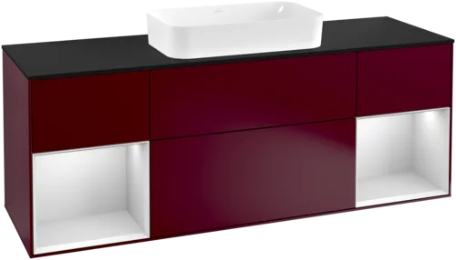 VILLEROY BOCH Finion Vanity unit, with lighting, 4 pull-out compartments, 1600 x 603 x 501 mm, Peony Matt Lacquer / White Matt Lacquer / Glass Black Matt #F332MTHB resmi