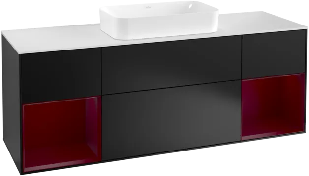 VILLEROY BOCH Finion Vanity unit, with lighting, 4 pull-out compartments, 1600 x 603 x 501 mm, Black Matt Lacquer / Peony Matt Lacquer / Glass White Matt #F331HBPD resmi