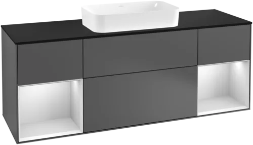 VILLEROY BOCH Finion Vanity unit, with lighting, 4 pull-out compartments, 1600 x 603 x 501 mm, Anthracite Matt Lacquer / White Matt Lacquer / Glass Black Matt #F332MTGK resmi
