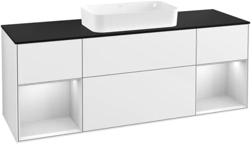 VILLEROY BOCH Finion Vanity unit, with lighting, 4 pull-out compartments, 1600 x 603 x 501 mm, Glossy White Lacquer / White Matt Lacquer / Glass Black Matt #F332MTGF resmi