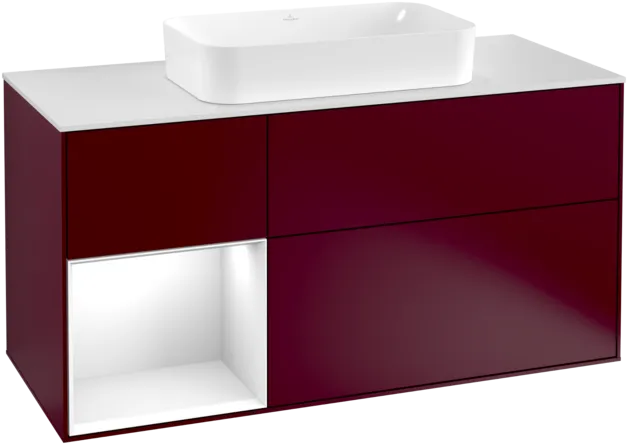 Зображення з  VILLEROY BOCH Finion Vanity unit, with lighting, 3 pull-out compartments, 1200 x 603 x 501 mm, Peony Matt Lacquer / Glossy White Lacquer / Glass White Matt #F291GFHB