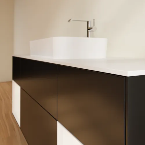 VILLEROY BOCH Finion Waschbeckenunterschrank, mit Beleuchtung, 4 Auszüge, 1600 x 603 x 501 mm, Black Matt Lacquer / White Matt Lacquer / Glass White Matt #F331MTPD, Bild 6