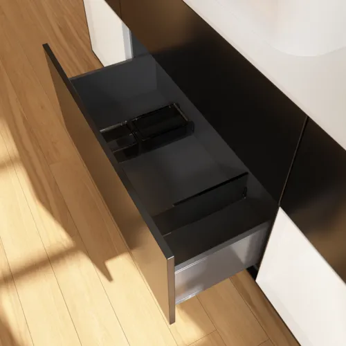 VILLEROY BOCH Finion Waschbeckenunterschrank, mit Beleuchtung, 4 Auszüge, 1600 x 603 x 501 mm, Black Matt Lacquer / White Matt Lacquer / Glass White Matt #F331MTPD, Bild 7