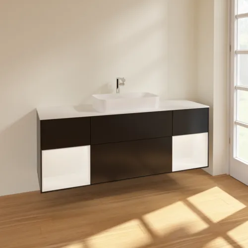 VILLEROY BOCH Finion Waschbeckenunterschrank, mit Beleuchtung, 4 Auszüge, 1600 x 603 x 501 mm, Black Matt Lacquer / White Matt Lacquer / Glass White Matt #F331MTPD, Bild 2