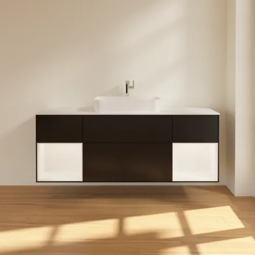 VILLEROY BOCH Finion Waschbeckenunterschrank, mit Beleuchtung, 4 Auszüge, 1600 x 603 x 501 mm, Black Matt Lacquer / White Matt Lacquer / Glass White Matt #F331MTPD, Bild 3