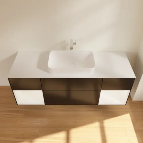VILLEROY BOCH Finion Waschbeckenunterschrank, mit Beleuchtung, 4 Auszüge, 1600 x 603 x 501 mm, Black Matt Lacquer / White Matt Lacquer / Glass White Matt #F331MTPD, Bild 4