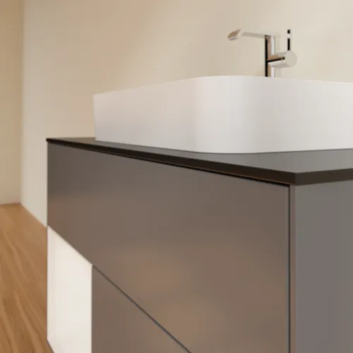 VILLEROY BOCH Finion Waschbeckenunterschrank, mit Beleuchtung, 2 Auszüge, 1000 x 603 x 501 mm, Anthracite Matt Lacquer / Glossy White Lacquer / Glass Black Matt #F362GFGK, Bild 6
