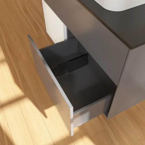 VILLEROY BOCH Finion Waschbeckenunterschrank, mit Beleuchtung, 2 Auszüge, 1000 x 603 x 501 mm, Anthracite Matt Lacquer / Glossy White Lacquer / Glass Black Matt #F362GFGK, Bild 7