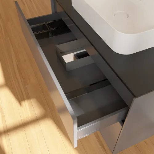 VILLEROY BOCH Finion Waschbeckenunterschrank, mit Beleuchtung, 2 Auszüge, 1000 x 603 x 501 mm, Anthracite Matt Lacquer / Glossy White Lacquer / Glass Black Matt #F362GFGK, Bild 8