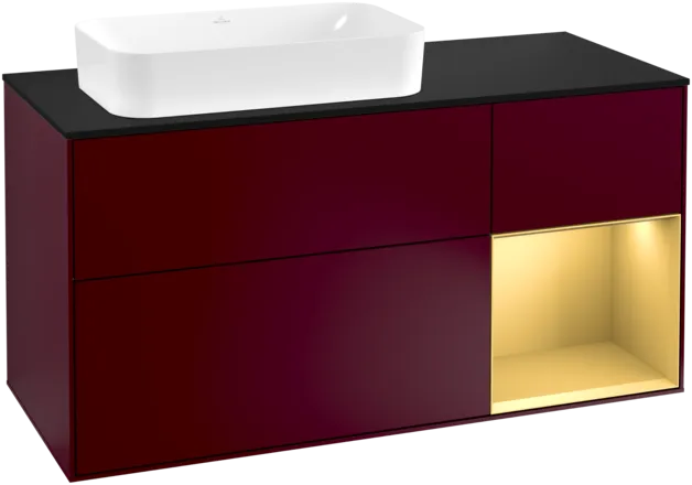VILLEROY BOCH Finion Vanity unit, with lighting, 3 pull-out compartments, 1200 x 603 x 501 mm, Peony Matt Lacquer / Gold Matt Lacquer / Glass Black Matt #F282HFHB resmi
