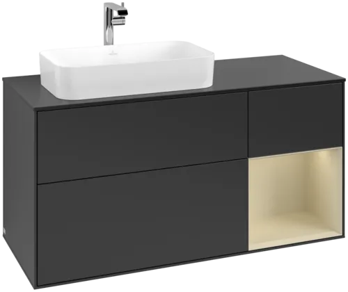 VILLEROY BOCH Finion Vanity unit, with lighting, 3 pull-out compartments, 1200 x 603 x 501 mm, Black Matt Lacquer / Silk Grey Matt Lacquer / Glass Black Matt #F282HJPD resmi
