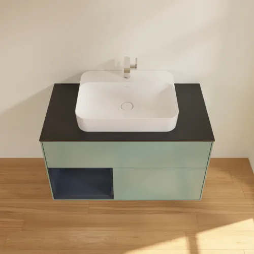 Bild von VILLEROY BOCH Finion Waschbeckenunterschrank, mit Beleuchtung, 2 Auszüge, 1000 x 603 x 501 mm, Olive Matt Lacquer / Midnight Blue Matt Lacquer / Glass Black Matt #F362HGGM