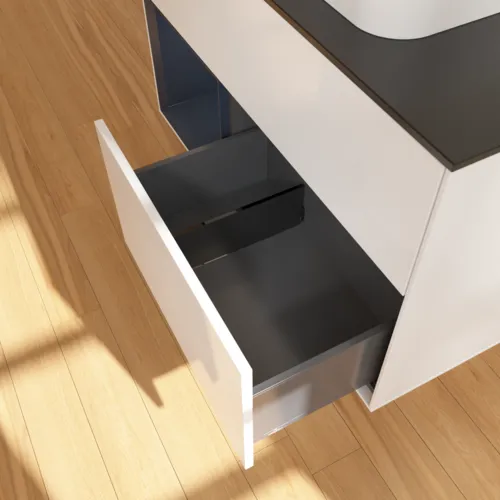 Bild von VILLEROY BOCH Finion Waschbeckenunterschrank, mit Beleuchtung, 2 Auszüge, 1000 x 603 x 501 mm, Glossy White Lacquer / Midnight Blue Matt Lacquer / Glass Black Matt #F362HGGF