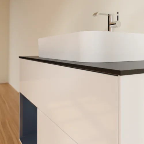 Bild von VILLEROY BOCH Finion Waschbeckenunterschrank, mit Beleuchtung, 2 Auszüge, 1000 x 603 x 501 mm, Glossy White Lacquer / Midnight Blue Matt Lacquer / Glass Black Matt #F362HGGF