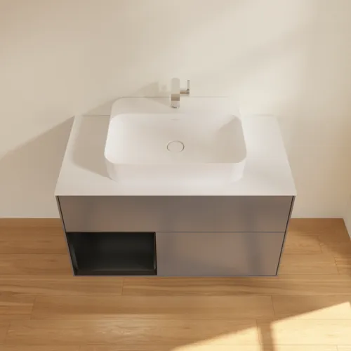 VILLEROY BOCH Finion Waschbeckenunterschrank, mit Beleuchtung, 2 Auszüge, 1000 x 603 x 501 mm, Anthracite Matt Lacquer / Black Matt Lacquer / Glass White Matt #F361PDGK, Bild 4