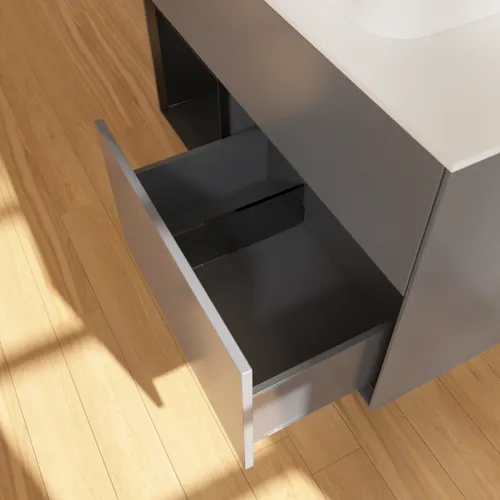 VILLEROY BOCH Finion Waschbeckenunterschrank, mit Beleuchtung, 2 Auszüge, 1000 x 603 x 501 mm, Anthracite Matt Lacquer / Black Matt Lacquer / Glass White Matt #F361PDGK, Bild 7