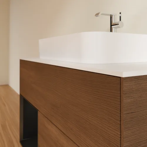 VILLEROY BOCH Finion Waschbeckenunterschrank, mit Beleuchtung, 2 Auszüge, 1000 x 603 x 501 mm, Walnut Veneer / Black Matt Lacquer / Glass White Matt #F361PDGN, Bild 6