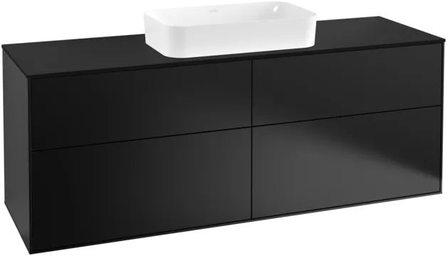VILLEROY BOCH Finion Vanity unit, 4 pull-out compartments, 1600 x 603 x 501 mm, Black Matt Lacquer / Glass Black Matt #F32200PD resmi