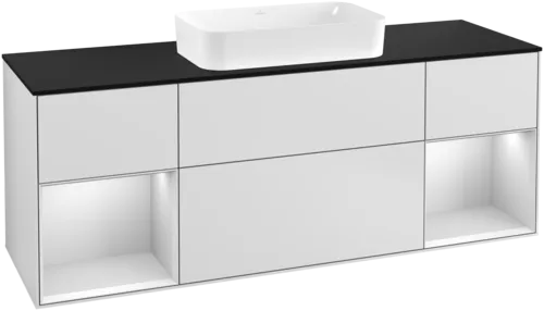 VILLEROY BOCH Finion Vanity unit, with lighting, 4 pull-out compartments, 1600 x 603 x 501 mm, White Matt Lacquer / White Matt Lacquer / Glass Black Matt #F332MTMT resmi