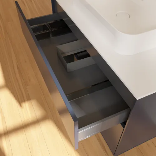 VILLEROY BOCH Finion Waschbeckenunterschrank, mit Beleuchtung, 2 Auszüge, 1000 x 603 x 501 mm, Midnight Blue Matt Lacquer / Black Matt Lacquer / Glass White Matt #F361PDHG, Bild 8