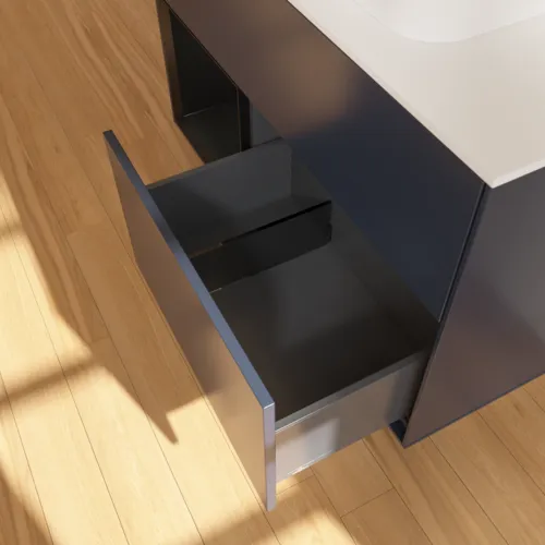 VILLEROY BOCH Finion Waschbeckenunterschrank, mit Beleuchtung, 2 Auszüge, 1000 x 603 x 501 mm, Midnight Blue Matt Lacquer / Black Matt Lacquer / Glass White Matt #F361PDHG, Bild 7